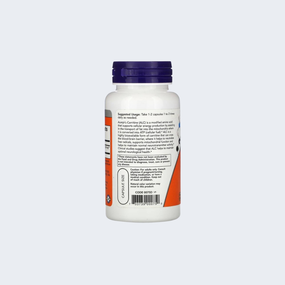 ACETIL L CARNITINA - 500 MG 50 CAPSULAS - NOW - Imagem 2