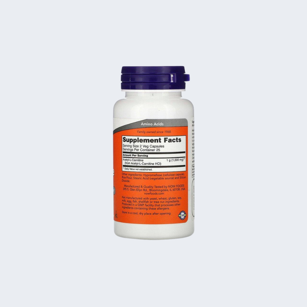 ACETIL L CARNITINA - 500 MG 50 CAPSULAS - NOW - Imagem 3