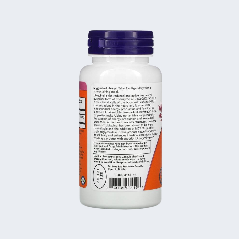 COENZIMA Q10 UBIQUINOL KANEKA - 100mg, 60 Softgels - NOW - Imagem 3