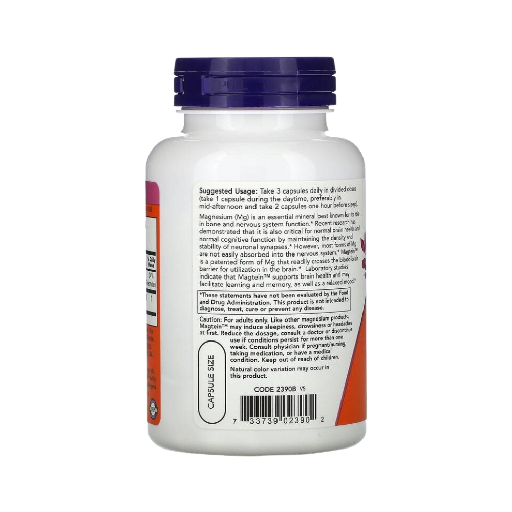 MAGTEIN NEURO MAGNÉSIO L TREONATO - 90 CÁPSULAS - Now Foods - Imagem 3